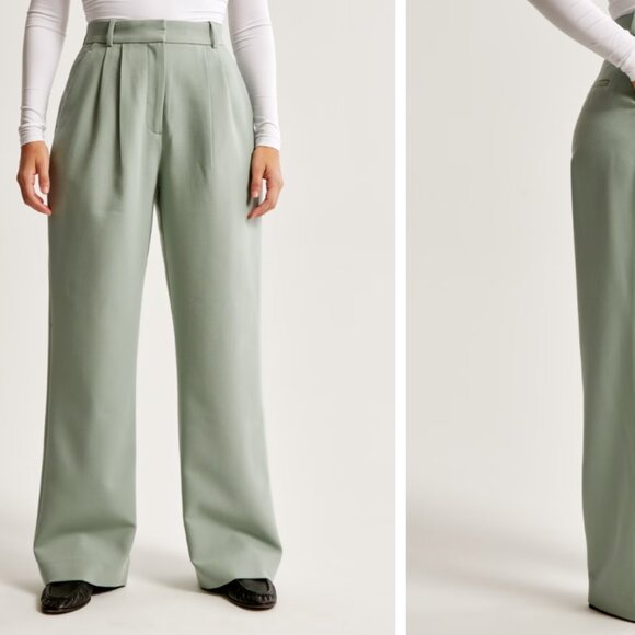Abercrombie Cuffed Tailored Pant Sage Green - Picture 1 of 5